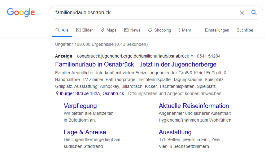 Suchfeld Google Ad Osnabrück