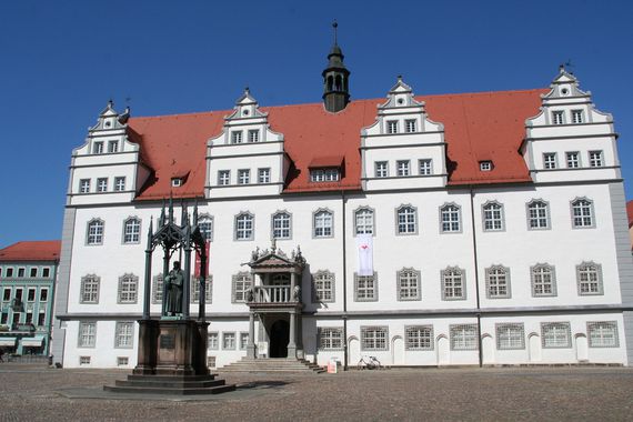 Luther Monument and Town Hall in Wittenberg