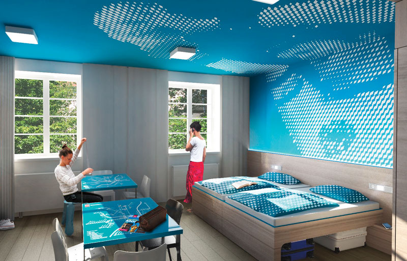 Visualisierung eines Zimmers in der modernisierten Jugendherberge München City